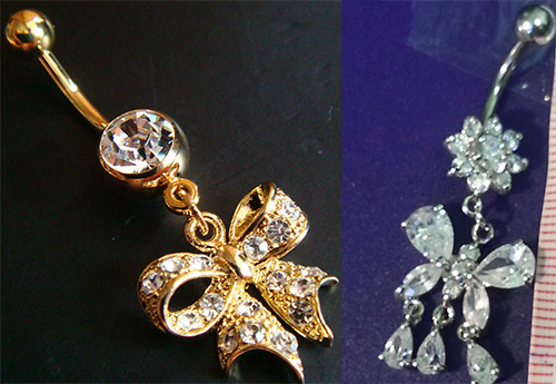 Золотые серьги и бриллианты для пирсинга пупка
