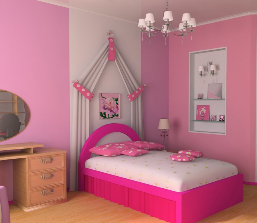 Интерьер спальни обои розовые