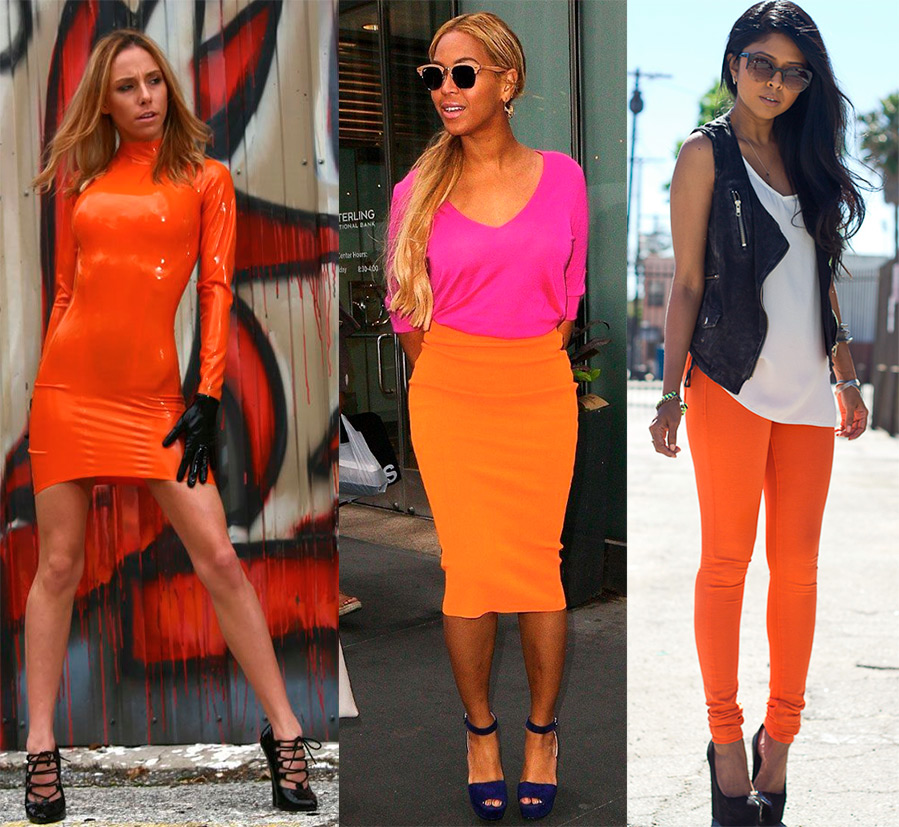 Сочетание оранжевого цвета с другими в одежде у женщин