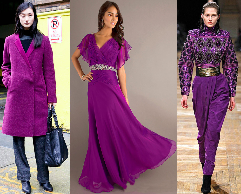 Сочетание пурпурного цвета с другими цветами в одежде