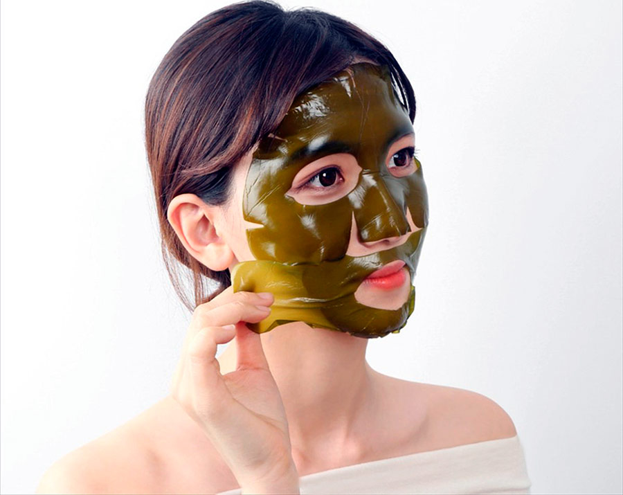 Маска по цвету. Маска с ламинарией. Маска для лица. Маска из водорослей. Азиатские маски для лица.